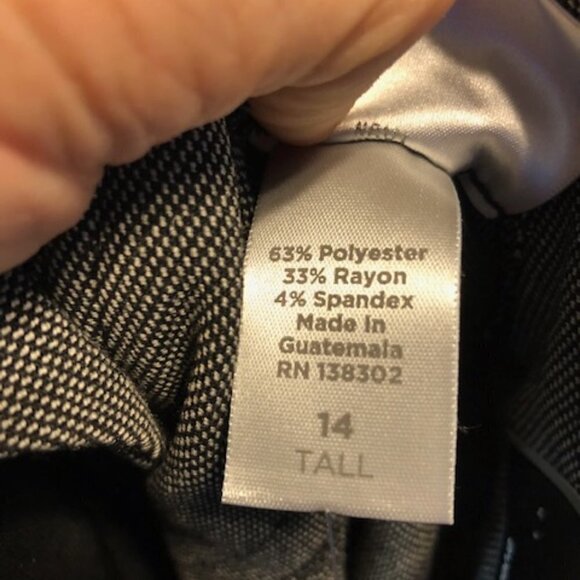 Avenue Black white Pull On Dress Pants 14 Tall Tummy Control tiny checks - Picture 10 of 14